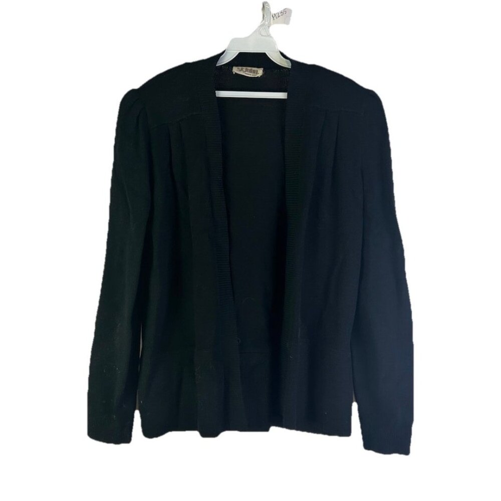 Vintage 80s St. John Marie Gray Womens Medium Santana Knit Open Sweater Coat